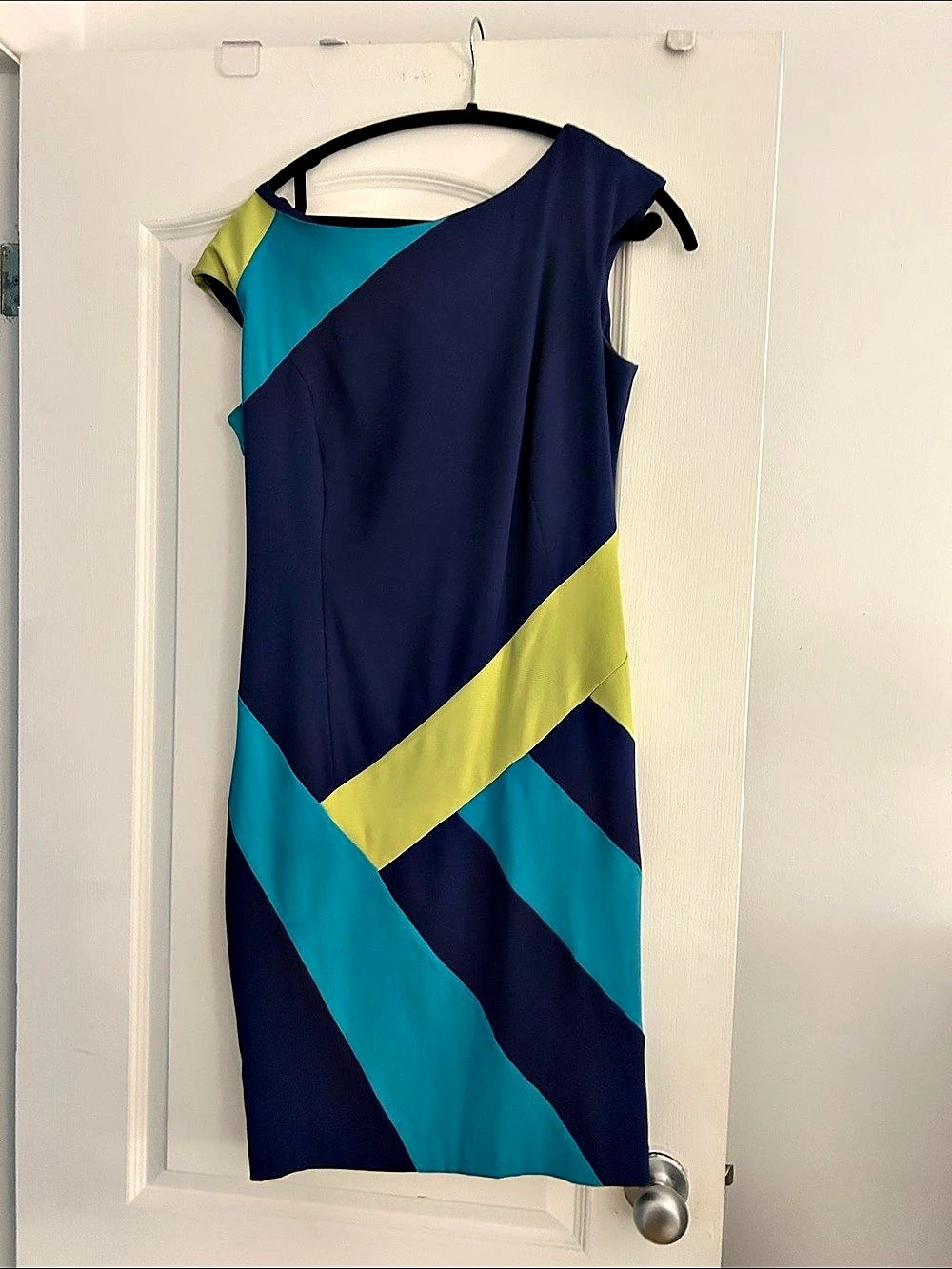 Color Block Sheath Dress in Blue & Green Like New